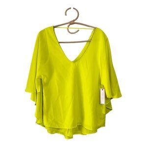 Neon Yellow Cape Shirt Layered Top Womens M NEW  by Bisou Bisou Bright Neon